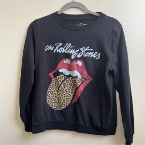 Rolling Stones black fleece shirt animal print tongue Size Small